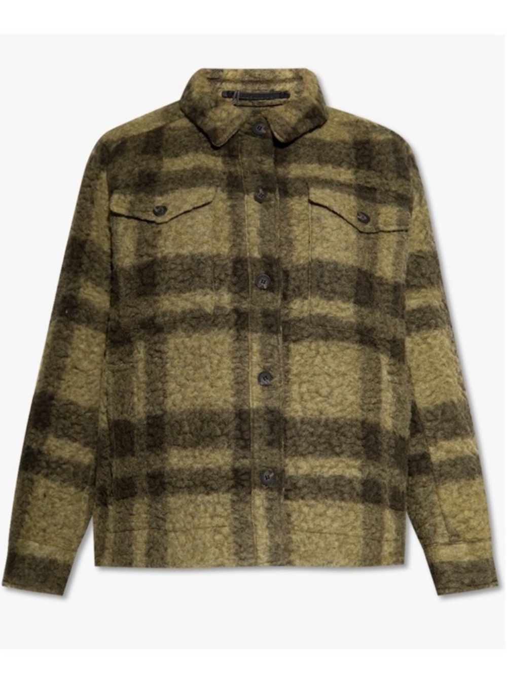 New! AllSaints Rosey Check Wool Blend Shacket Khaki Green Plaid Jacket